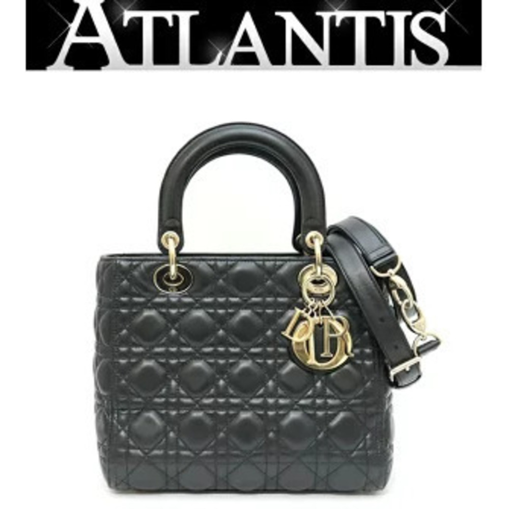 Christian Dior Lady Handbag Shoulder Bag Lambskin Black
